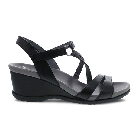 Dansko Addyson Wedge Sandal (Women) - Black Glazed Kid Leather Sandals - Heel/Wedge - The Heel Shoe Fitters