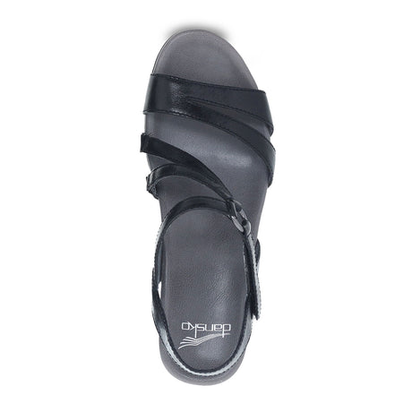 Dansko Addyson Wedge Sandal (Women) - Black Glazed Kid Leather Sandals - Heel/Wedge - The Heel Shoe Fitters