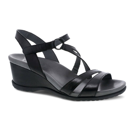 Dansko Addyson Wedge Sandal (Women) - Black Glazed Kid Leather Sandals - Heel/Wedge - The Heel Shoe Fitters