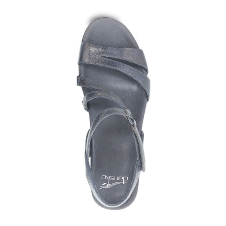 Dansko Addyson Wedge Sandal (Women) - Pewter Metallic Distressed Sandals - Heel/Wedge - The Heel Shoe Fitters