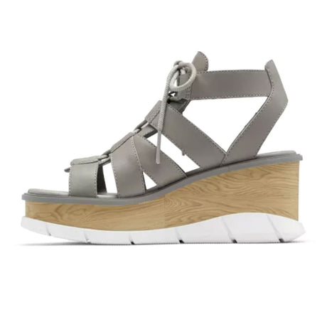 Sorel Joanie III Lace (Women) - Chrome Grey/White Sandals - Heel/Wedge - The Heel Shoe Fitters