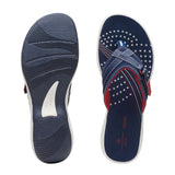 Clarks Breeze Sea H Thong Sandal (Women) - Navy/Red Synthetic Sandals - Thong - The Heel Shoe Fitters