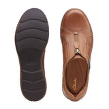 Clarks Magnolia Zip Slip-on Shoe (Women) - Dark Tan Leather Dress-Casual - Slip Ons - The Heel Shoe Fitters