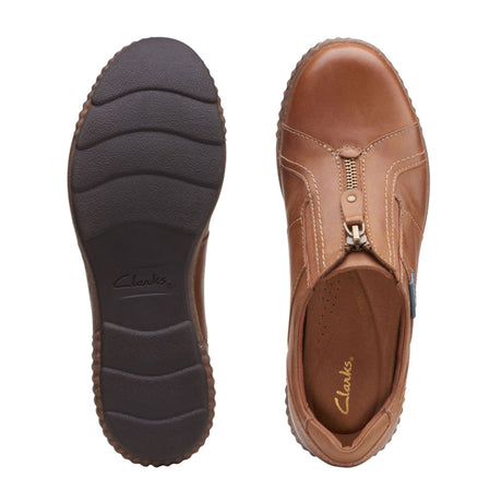 Clarks Magnolia Zip Slip-on Shoe (Women) - Dark Tan Leather Dress-Casual - Slip Ons - The Heel Shoe Fitters