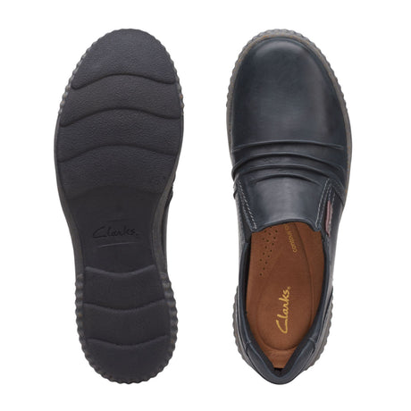Clarks Magnolia Faye Slip-on Shoe (Women) - Black Leather Dress-Casual - Slip Ons - The Heel Shoe Fitters