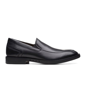 Clarks Un Hugh Step Slip On Shoe (Men) - Black Leather Dress-Casual - Slip-Ons - The Heel Shoe Fitters