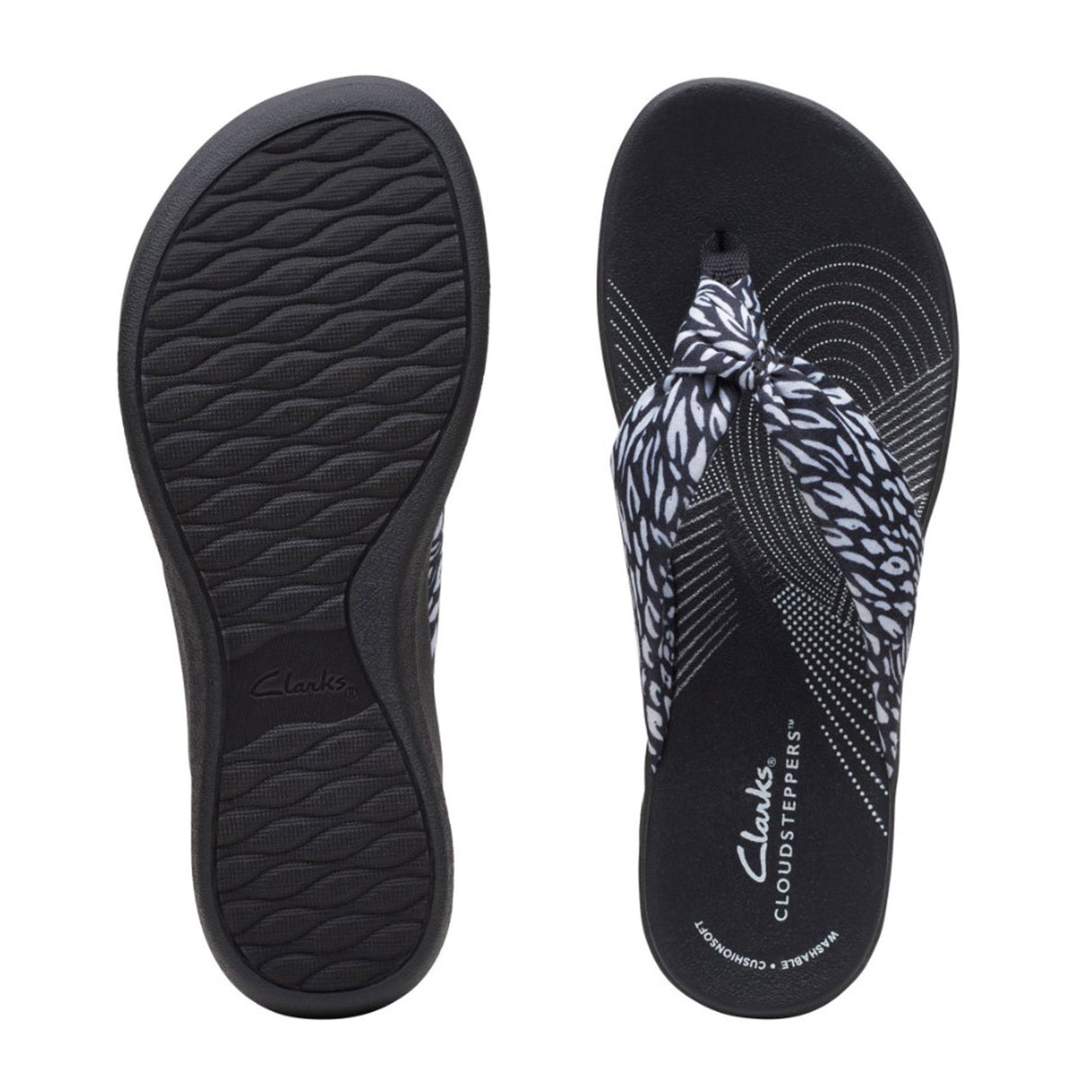 Clarks Arla Glison Thong Sandal (Women) - Black Abstract Sandals - Thong - The Heel Shoe Fitters