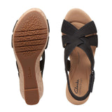 Clarks Rose Erin Wedge Sandal (Women) - Black Nubuck Sandals - Heel/Wedge - The Heel Shoe Fitters