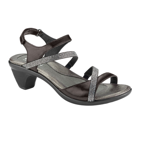Naot Innovate Heeled Sandal (Women) - Black Madras Leather/Black/Clear Rhinestones Sandals - Heel/Wedge - The Heel Shoe Fitters