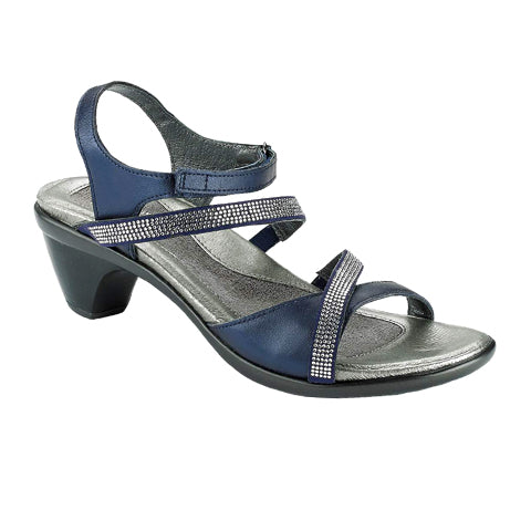 Naot Innovate Heeled Sandal (Women) - Polar Sea Leather/Navy/Clear Rhinestones Sandals - Heel/Wedge - The Heel Shoe Fitters