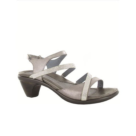 Naot Innovate Heeled Sandal (Women) - Silver Threads Leather/Beige/Clear Rhinestones Sandals - Heel/Wedge - The Heel Shoe Fitters