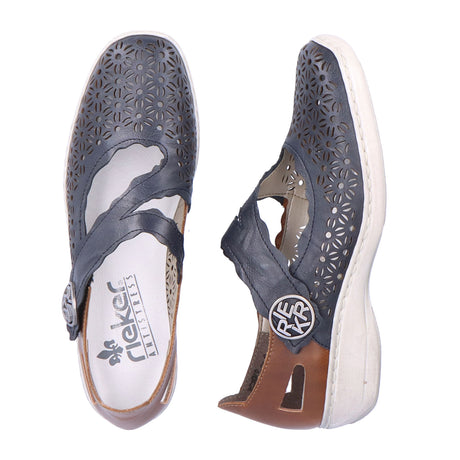 Rieker Doris 413G4-14 Mary Jane (Women) - Blue/Brown Dress-Casual - Mary Janes - The Heel Shoe Fitters