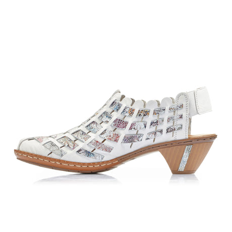 Rieker 46778-80 Sina Heeled Sandal (Women) - Weiss/Ice Multi Sandals - Heel/Wedge - The Heel Shoe Fitters