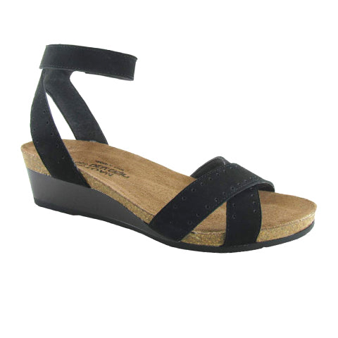 Naot Wand (Women) - Black Velvet Nubuck Sandals - Wedge - The Heel Shoe Fitters
