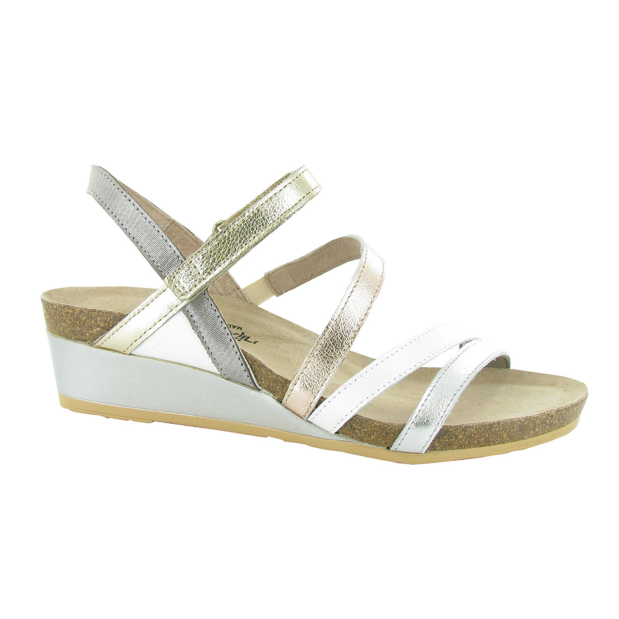 Naot Hero Wedge Sandal (Women) - Silver/Pearl White/Rose Gold/Radiant Gold Sandals - Heel/Wedge - The Heel Shoe Fitters