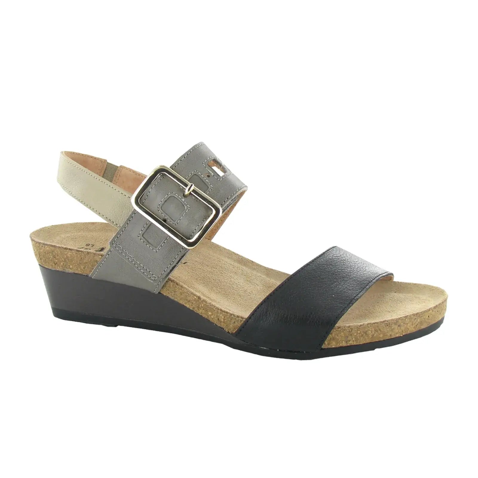 Cinzia Soft low wedge sandal in silver leather and elastic