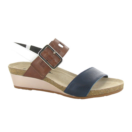 Naot Dynasty Wedge Sandal (Women) - Soft Ink Leather/Soft Chestnut Leather/Soft White Leather Sandals - Heel/Wedge - The Heel Shoe Fitters