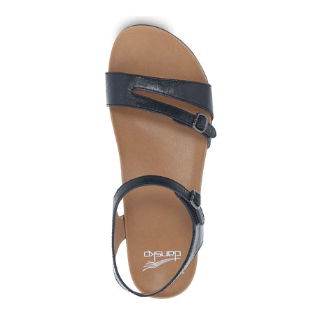 Dansko Janelle Sandal (Women) - Black Glazed Kid Leather Sandals - Backstrap - The Heel Shoe Fitters