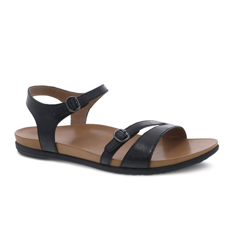 Dansko Janelle Sandal (Women) - Black Glazed Kid Leather Sandals - Backstrap - The Heel Shoe Fitters