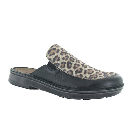 Naot Procida Slide (Women) - Soft Black Leather/Cheetah Suede Dress-Casual - Clogs & Mules - The Heel Shoe Fitters