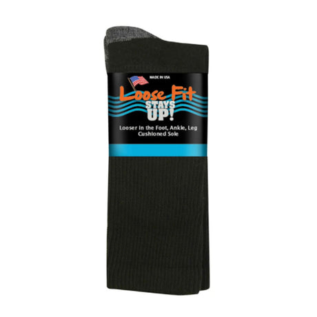 Extrawide Loose Fit Stay Up Cotton Crew Sock (Unisex) - Black Accessories - Socks - Lifestyle - The Heel Shoe Fitters