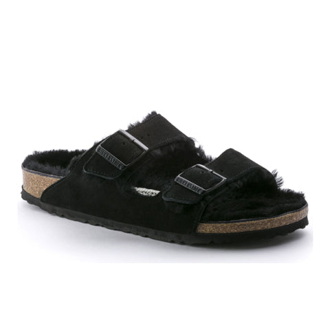 Birkenstock Arizona Shearling Slide Sandal (Women) - Black/Black Sandals - Slide - The Heel Shoe Fitters