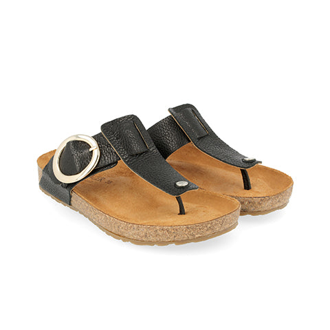 Haflinger Round Buckle Corinna Slide Sandal (Women) - Black Pebble Sandals - Thong - The Heel Shoe Fitters
