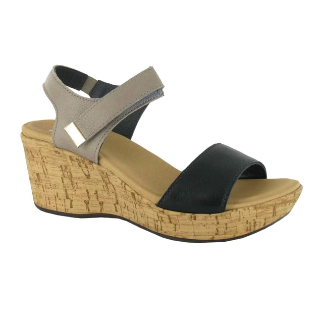 Naot Summer Wedge Sandal (Women) - Soft Black Leather/Soft Stone Leather Sandals - Wedge - The Heel Shoe Fitters