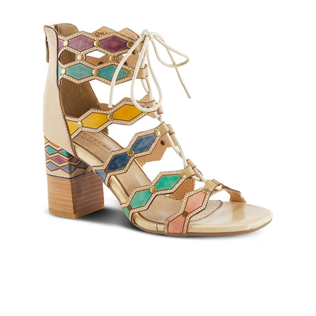 L'Artiste Artdeco Heeled Sandal (Women) - Beige Multi Leather Sandals - Heel/Wedge - The Heel Shoe Fitters