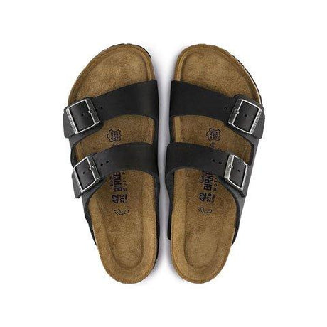Birkenstock Arizona Soft Footbed Narrow (Women) - Black Oiled Leather Sandals - Slide - The Heel Shoe Fitters