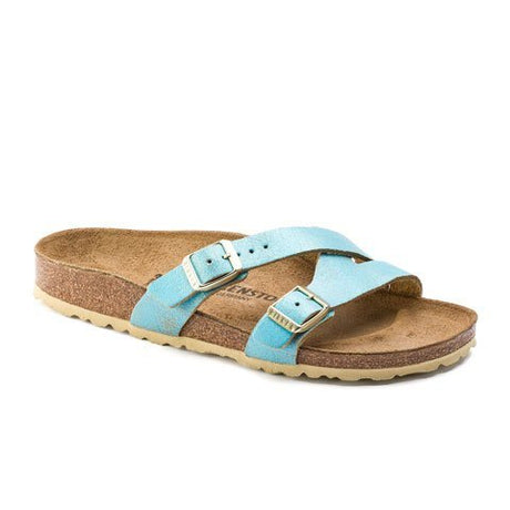 Birkenstock Yao Slide Sandal (Women) - Washed Metallic Aqua Suede Sandals - Slide - The Heel Shoe Fitters