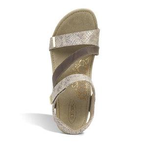 Aetrex Brynn (Women) - Stone Snake Sandals - Wedge - The Heel Shoe Fitters