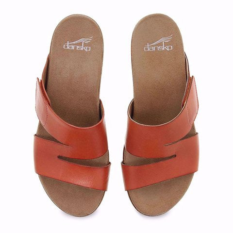 Dansko Lacee Wedge Sandal Women Coral Burnished Calf The