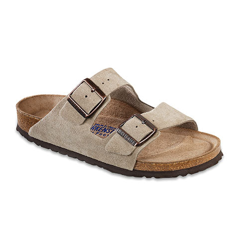 Birkenstock Arizona Soft Footbed Slide Sandal (Unisex) - Taupe Suede Sandals - Slide - The Heel Shoe Fitters