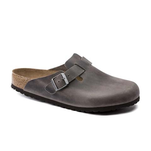 Birkenstock Boston Soft Footbed Narrow Clog (Women) - Iron Oiled Leather Dress-Casual - Clogs & Mules - The Heel Shoe Fitters