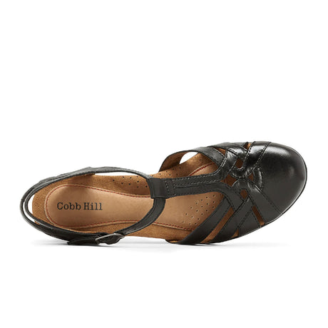 Cobb Hill Aubrey T-Strap Heeled Sandal (Women) - Black Leather Sandals - Heel/Wedge - The Heel Shoe Fitters