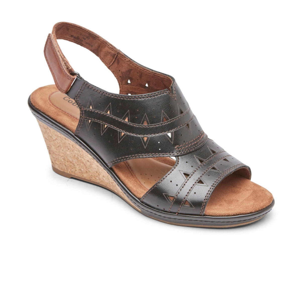 Cobb Hill Janna Perf Sling Wedge Sandal (Women) - Black Sandals - Heel/Wedge - The Heel Shoe Fitters