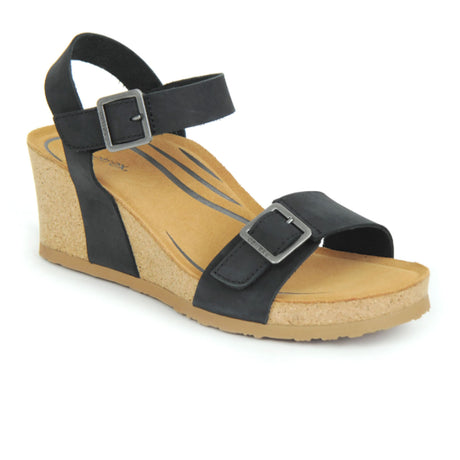 Aetrex Lexa Wedge Sandal (Women) - Black Sandals - Heel/Wedge - The Heel Shoe Fitters