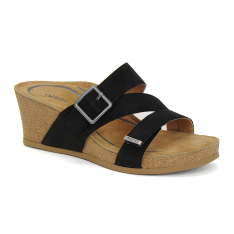 Aetrex Kimmy Wedge Sandal (Women) - Black Sandals - Heel/Wedge - The Heel Shoe Fitters