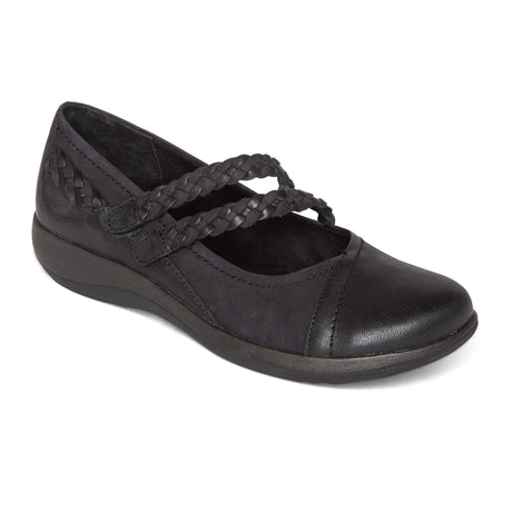 Aetrex Annie Mary Jane (Women) - Black Leather Dress-Casual - Slip On - The Heel Shoe Fitters