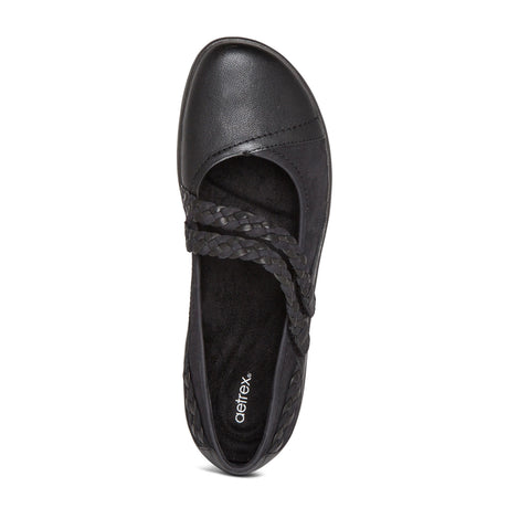 Aetrex Annie Mary Jane (Women) - Black Leather Dress-Casual - Slip On - The Heel Shoe Fitters