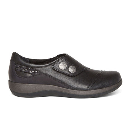 Aetrex Karina Slip On (Women) - Black Leather Dress-Casual - Monk Straps - The Heel Shoe Fitters