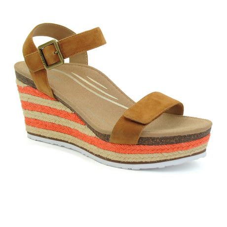 Aetrex Sydney Wedge Sandal (Women) - Cognac Sandals - Heel/Wedge - The Heel Shoe Fitters