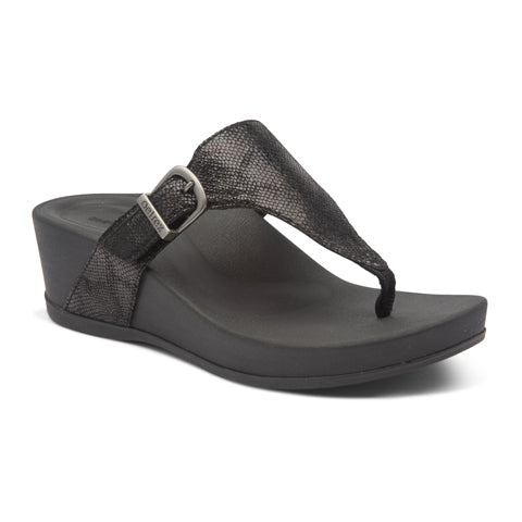 Aetrex Kate Wedge Sandal (Women) - Black Sandals - Thong - The Heel Shoe Fitters