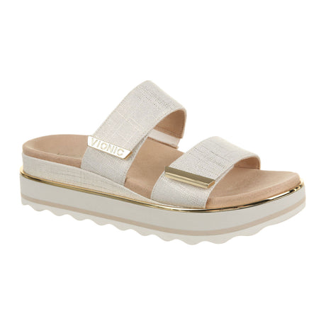 Vionic Brandie Platform Slide Sandal (Women) - Marshmallow Met Linen Sandals - Slide - The Heel Shoe Fitters