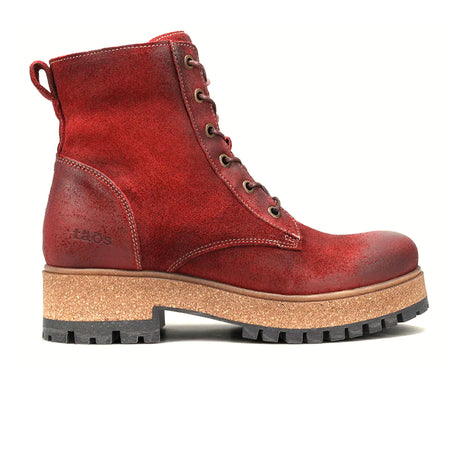 Taos Main Street Lace Up Mid Boot (Women) - Garnet Rugged Leather Boots - Casual - Mid - The Heel Shoe Fitters