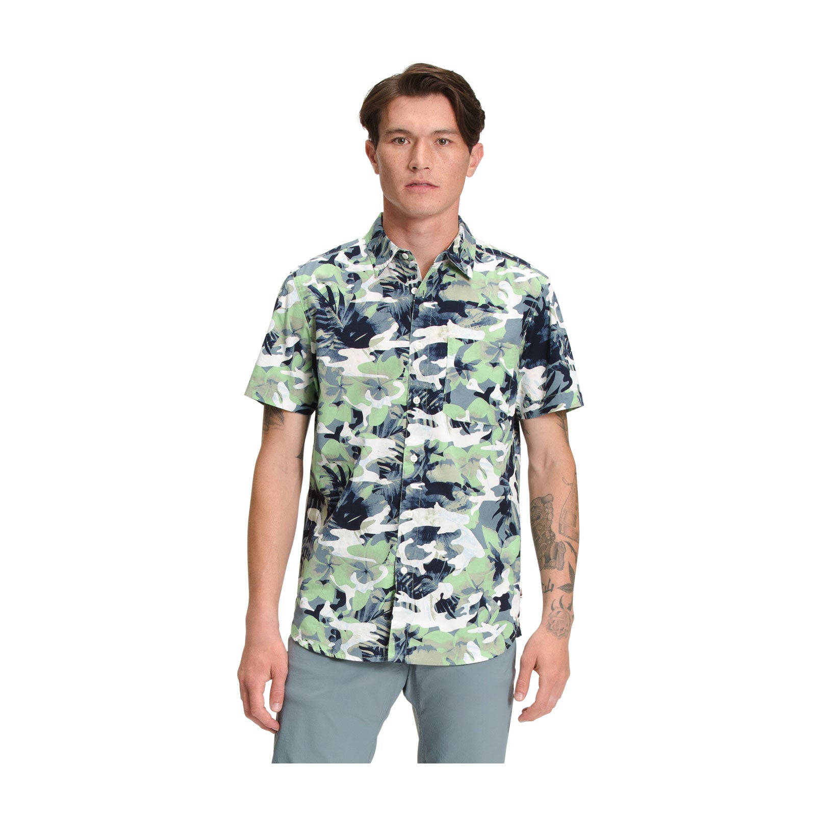 The North Face Baytrail Pattern Short Sleeve Shirt Men Forest Shade Tropical Camo S