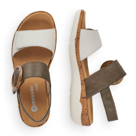 Remonte Jocelyn R6853-54 Backstrap Sandal (Women) - Offwhite/Forest Sandals - Backstrap - The Heel Shoe Fitters