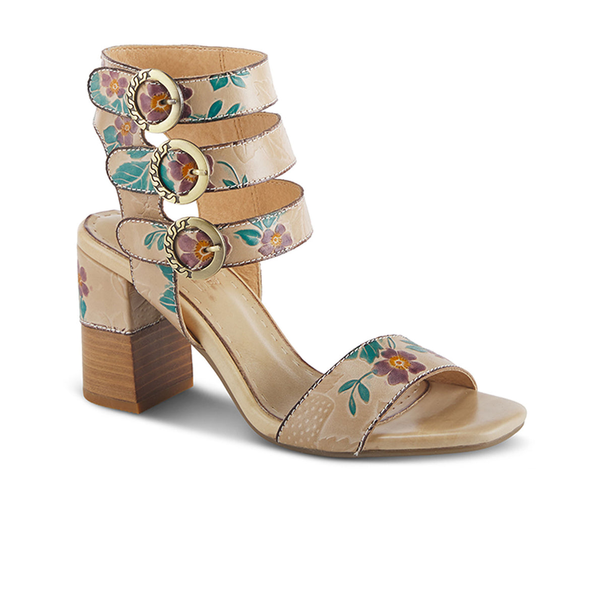 L'Artiste Rheba Heeled Sandal (Women) - Beige Multi Leather Sandals - Heeled - The Heel Shoe Fitters