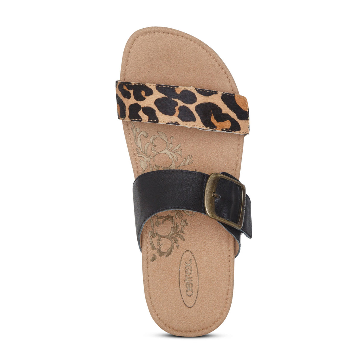 Aetrex Daisy Slide Sandal (Women) - Leopard Leather Sandals - Slide - The Heel Shoe Fitters